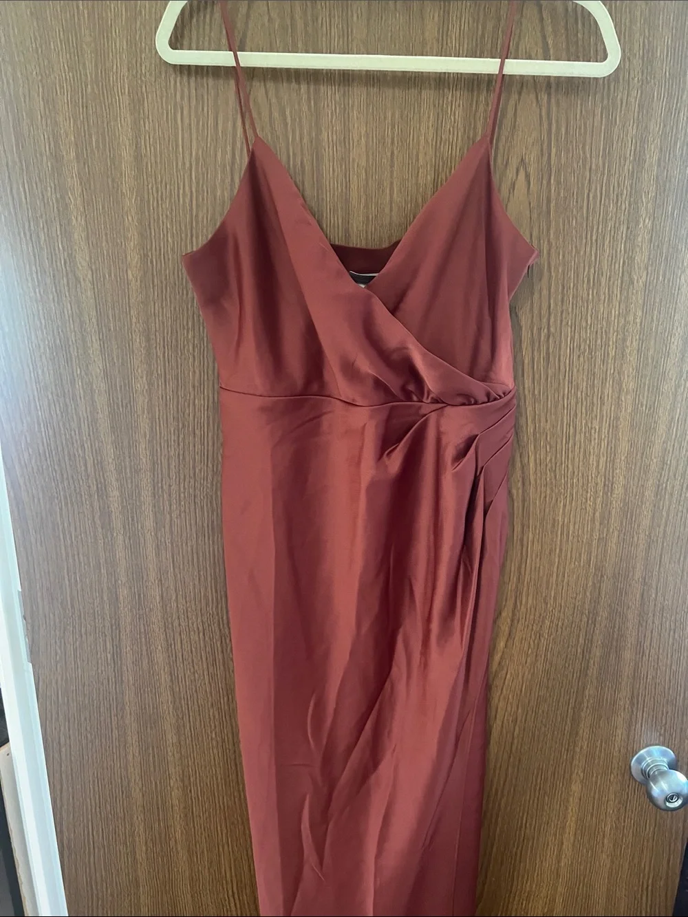 BHLDN Rust Satin Slip Gown with Side Slit - Picture 5 of 6